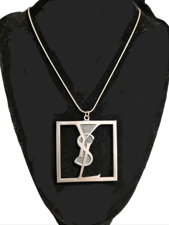 Yves Saint Laurent Silver-Tone Square YSL Pendant Necklace* - Picture 2 of 2